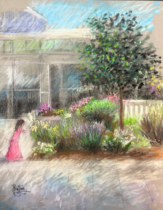 Botanic Gardens Original pastel girl in pink 19“ x 25“ 2013