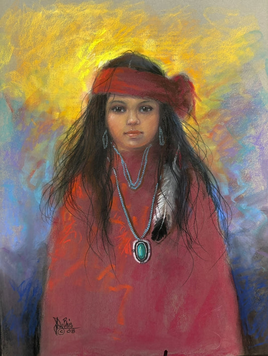 “Coral”Original pastel 19” x 25” 2012 girl with turquoise and coral necklace Idea