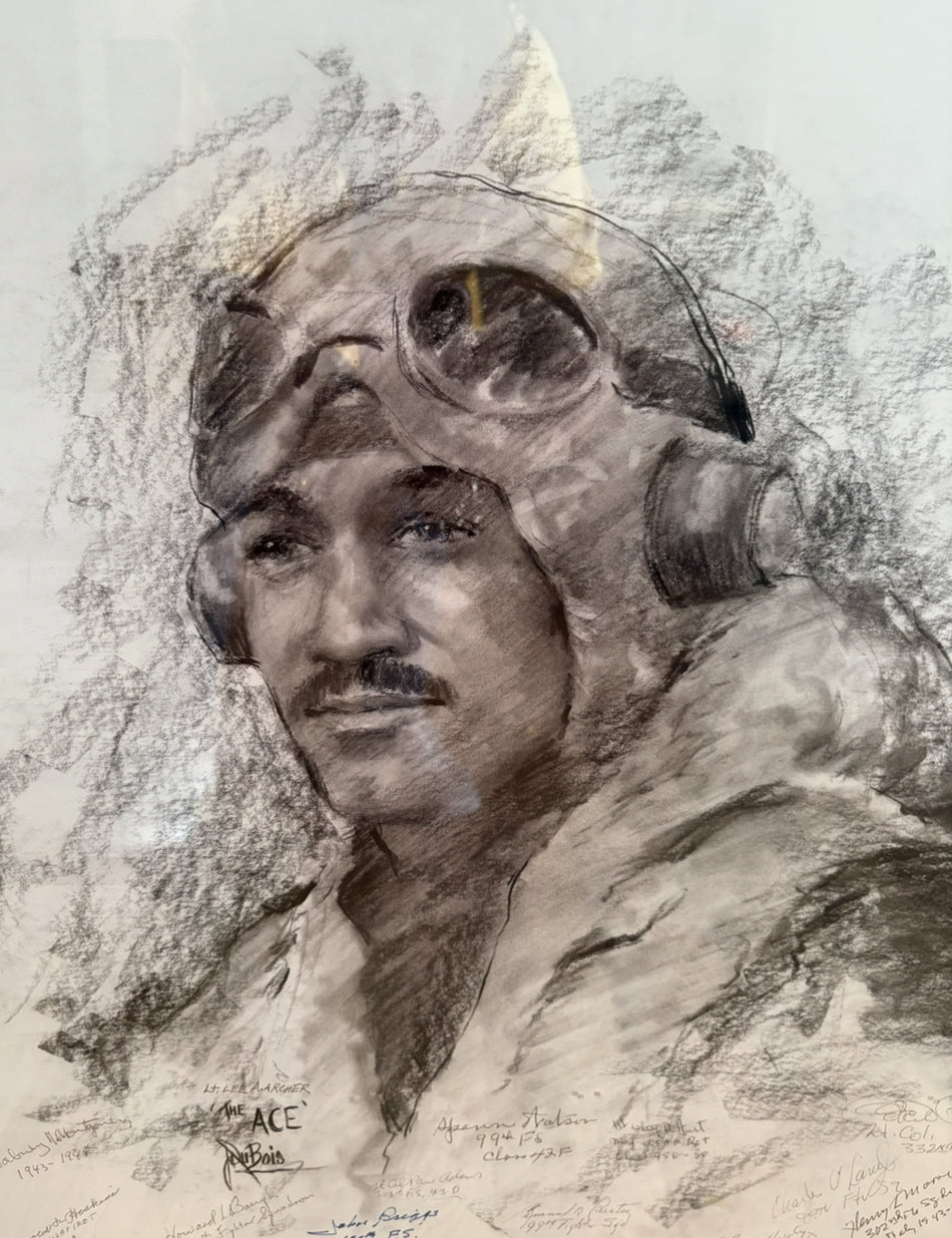 Lee Archer Tuskegee Airman with authentic signatures - Charcoal