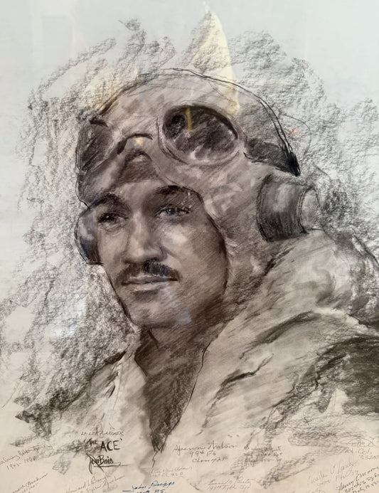 Lee Archer Tuskegee Airman with authentic signatures - Charcoal