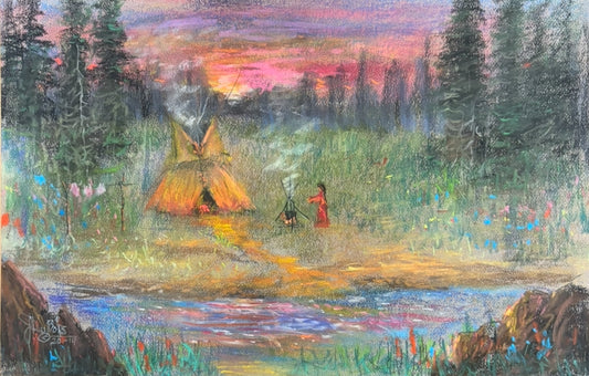 Tee Pee scene w/ river